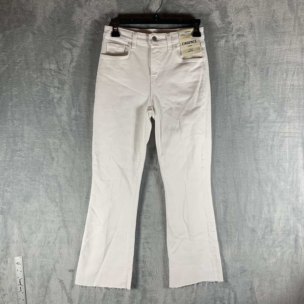 L'Agence Women's Jeans Kendra High Rise Cropped Flare 26 White Denim‎